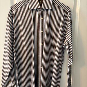 Taylor Byrd button down Comfort Shirts Blue/Brown Long Sleeve Shirt, Size M